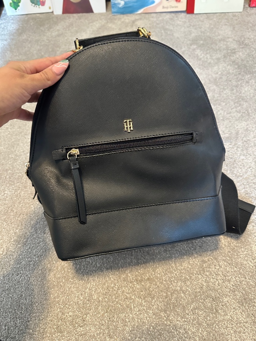 Black Tommy Hilfiger Faux Leather Small Backpack
